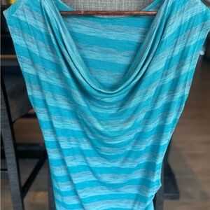 Striped Blue and Gray Cowl Neck Top